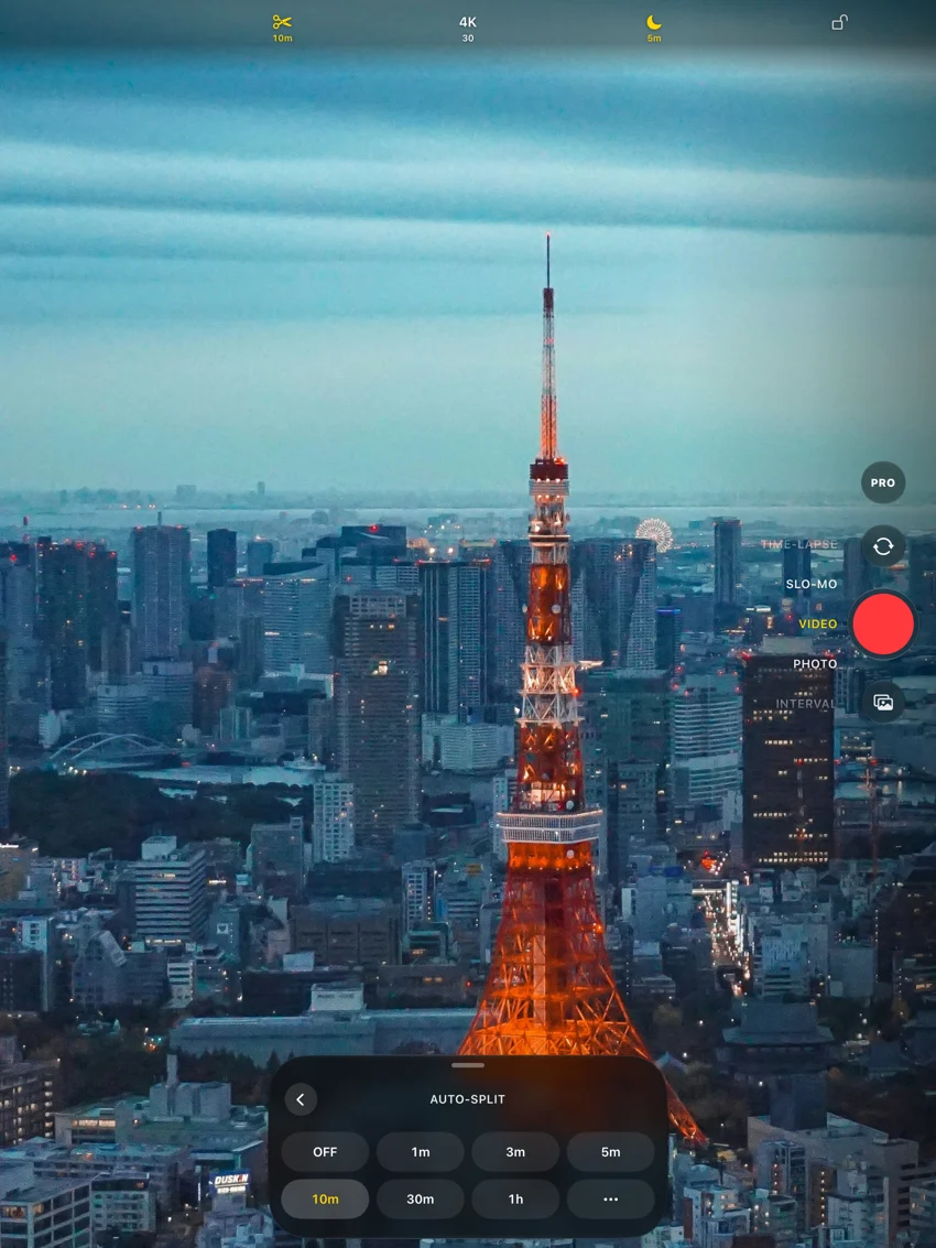 LongTake’s native iPad camera layout and split controls